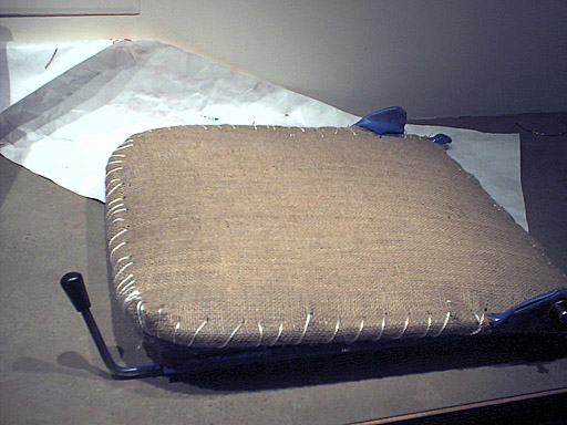 Burlap and foam secured to frame - top view