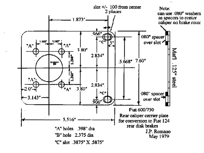 Mechanical drawing of the rear brake carrier plate